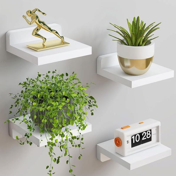 5 in. W x 5 in. D x 1.57 in. H White Floating Shelves Set of 4 Rustic Wood Wall Mounted for Bedroom Living Room Kitchen