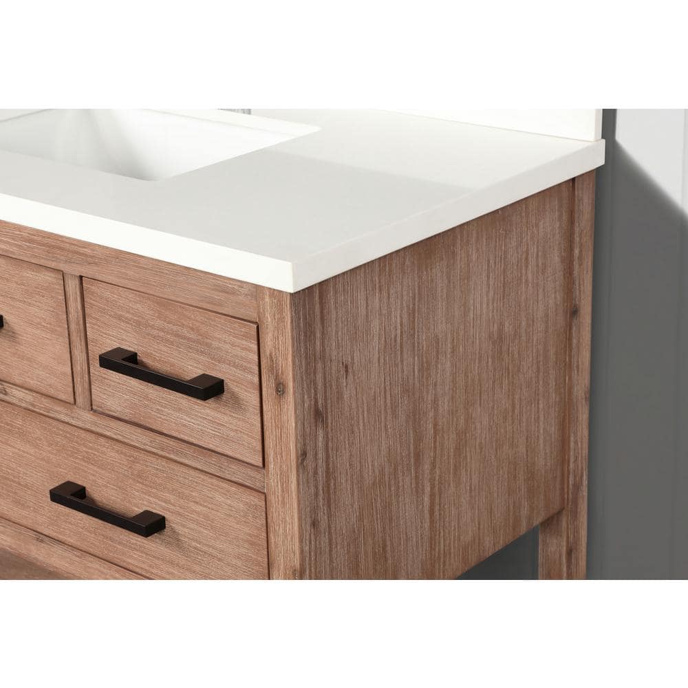 Betty Weathered Brown Solid Fir Wood Bathroom Vanity with Quartz Countertop