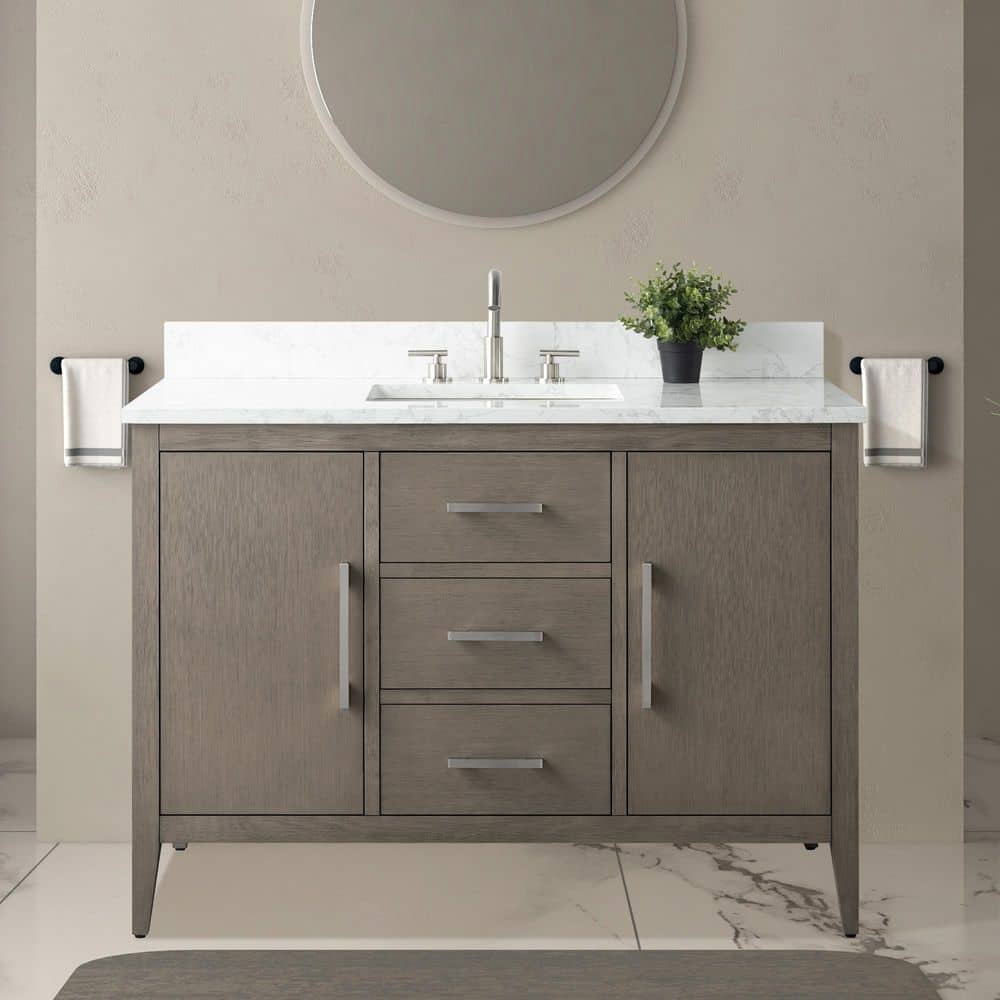 48 in. W x 22 in. D x 34 in. H Single Sink Bathroom Vanity Cabinet in Driftwood Gray with Engineered Marble Top price history on PriceWatchPro