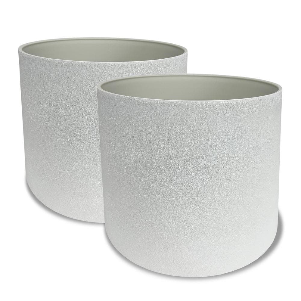 White Composite Round Outdoor Planters (Set of 2)