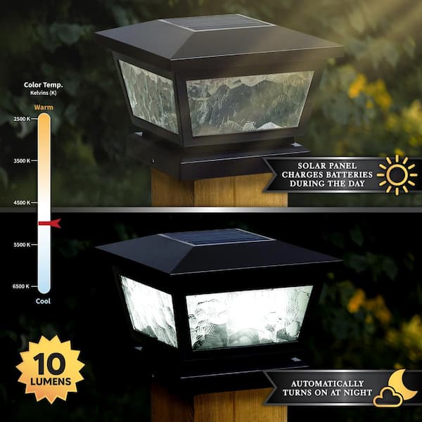 Classy Caps 4-in x 4-in 5-Lumen 1-Watt Black Solar LED Outdoor Post Cap Light (5000 K)