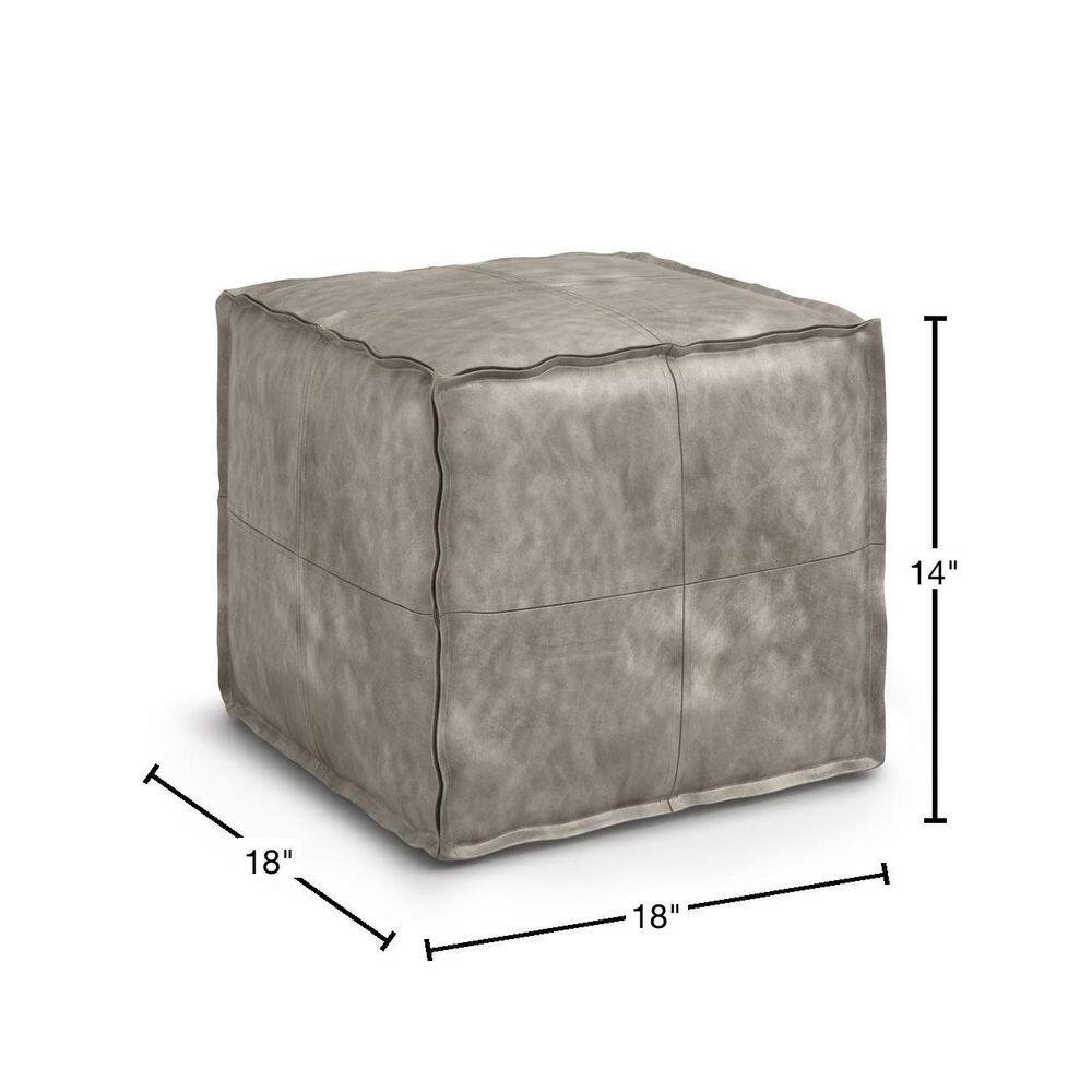 Brody Distressed Grey Faux Leather Square Pouf