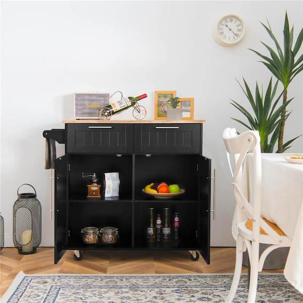 Rolling Kitchen Cart Island Heavy Duty Storage Trolley Cabinet Utility Black