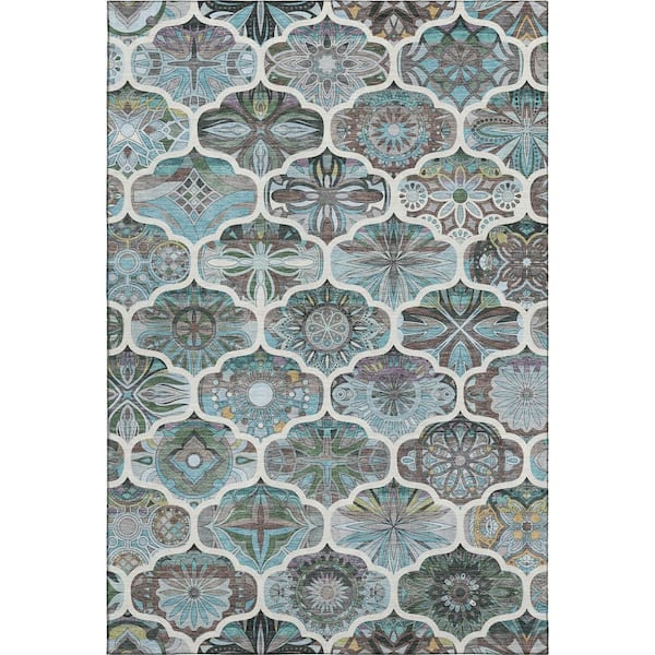 Mayfield Premium Machine Washable Abstract AMF2257 Teal 3 ft. x 4 ft. Area Rug