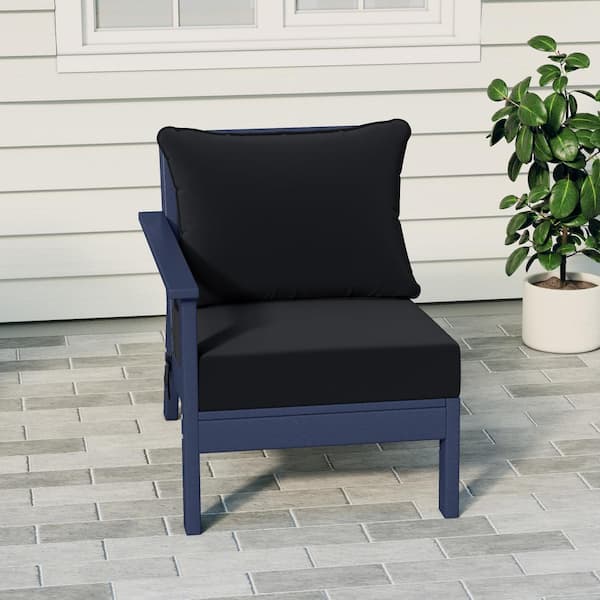 Birchwood Outdoor Patio Deep Seating Left Facing Arm HDPE Lounge Chair in Navy Blue with Black Cushions