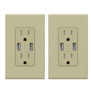 4.0 Amp Dual USB Ports with Smart Chip, 15 Amp Duplex Tamper Resistant Outlet, Wall Plate Included, Ivory (2-Pack)