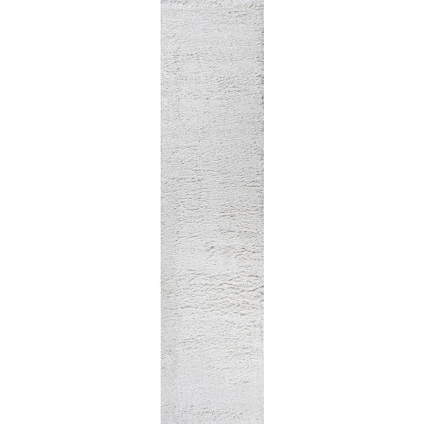 Groovy Solid Shag Ivory 2 ft. x 10 ft. Runner Rug