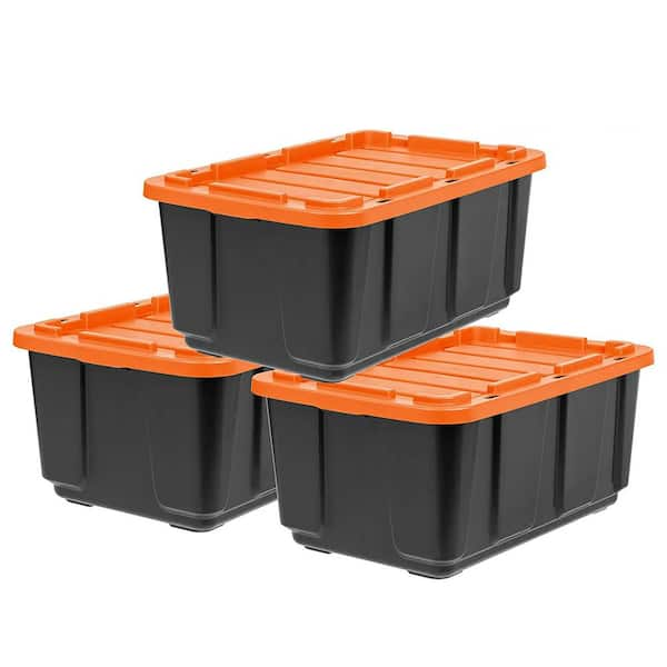 IRIS USA 3Pack 5gal Heavy Duty Plastic Storage Bins with Durable Lid and  Secure Latching Buckles, Orange