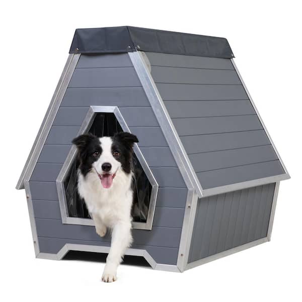 Irregular Aluminum Alloy Dog House with Flip-Up Side Panel & Weatherproof Cover