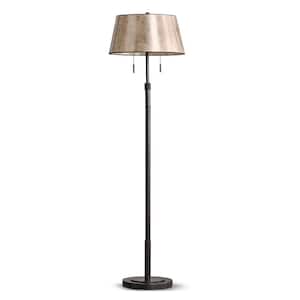 Grande 68 in. Dark Bronze 2-Lights Adjustable Height Standard Floor Lamp with Empire Mica Shade