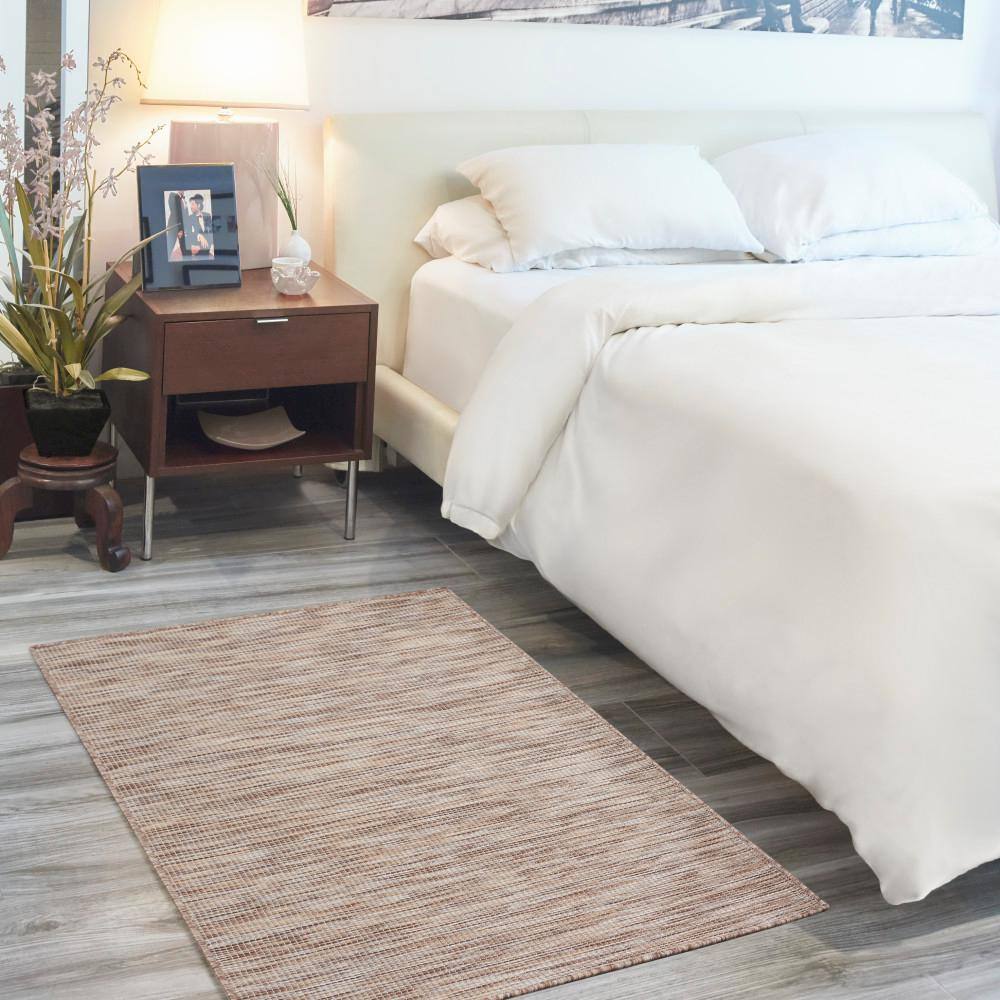 Beige Easy-Care Synthetic Rectangular Flatweave Rug