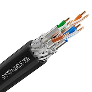 500 ft. Black Cat 8 CMR 22 AWG Ethernet Cable Data Wire Bulk Raw - 2000MHz Solid Bare Copper Tinned Copper Braid Shield