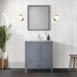 Jacques 30 in. W x 22 in. D Dark Grey Bath Vanity, Carrara Marble Top, Faucet Set, and 28 in. Mirror