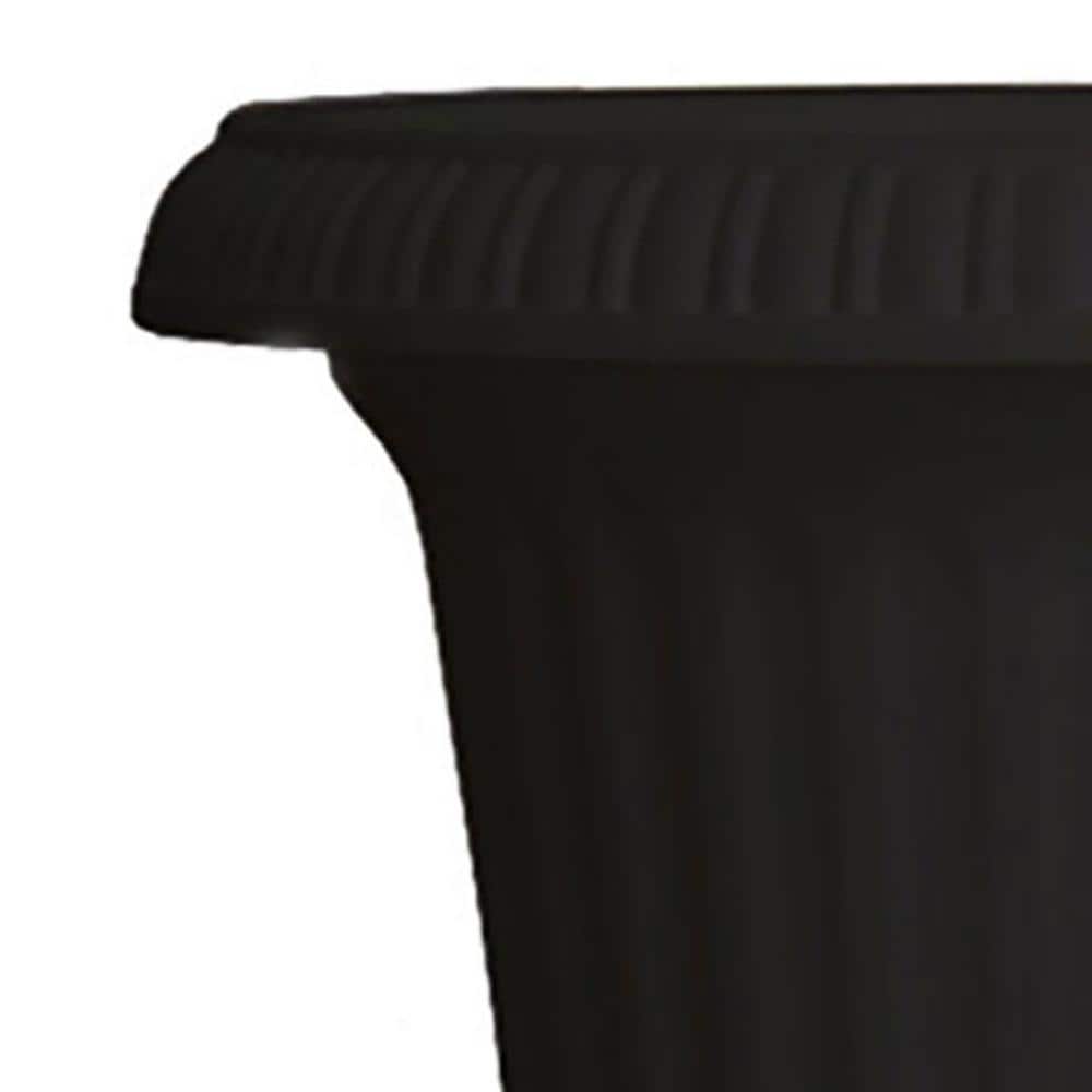 Black 14" UV-Coated Resin Fluted Outdoor Urn Planter Set