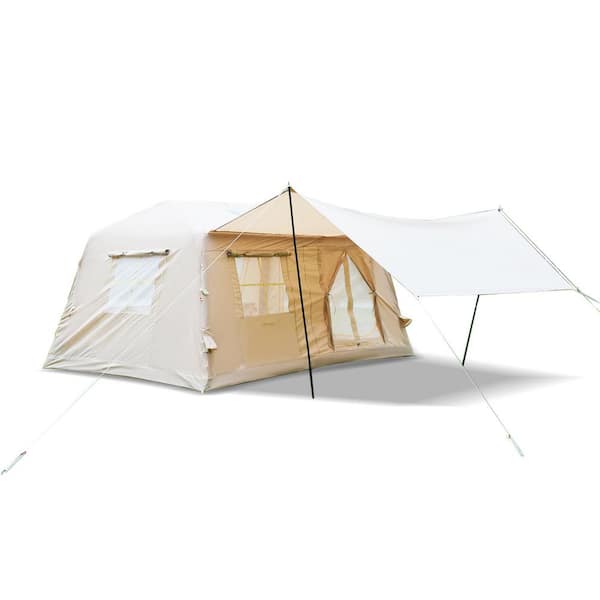 11sq. m Inflatable Tent with Detachable Canopy 4-Season Waterproof Oxford Glamping Tent, Includes Stove Jack and AC Port