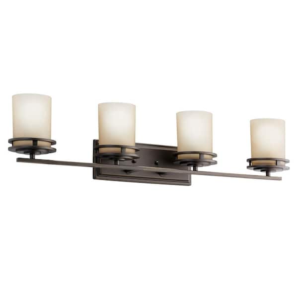 KICHLER Hendrik 33.75 in. 4-Light Olde Bronze Contemporary Bathroom Vanity Light with Etched Glass Shade