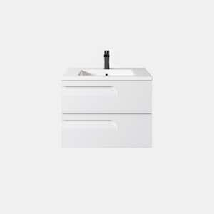 Joy 32 in. Single Sink Floating White Bath Vanity with White Porcelain Top (Assembled)