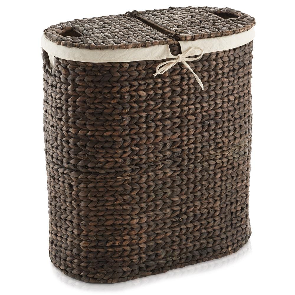 Espresso Wicker 2-Section Laundry Hamper with Lid