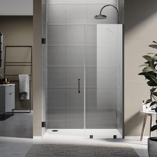 UKH07-A 55-1/8 to 56 in. W x 80 in. H Hinged Frameless Shower Door in Matte Black, EnduroShield 3/8 in. SGCC Clear Glass