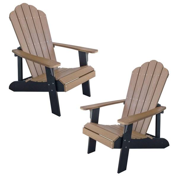 AmeriHome Tan with Black Accents 2-Tone Outdoor Adirondack Chair with Durable Faux Wood Construction (2-Piece Set)