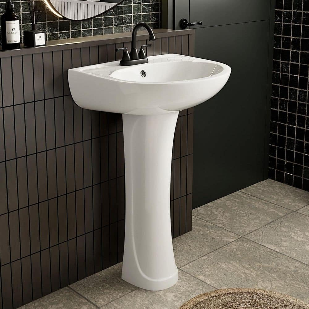 21 in. W x 19 in. D Pedestal Sink Combo White Ceramic Rectangular, 3 Faucet Holes 4 in. Centerset with Overflow Hole price history on PriceWatchPro