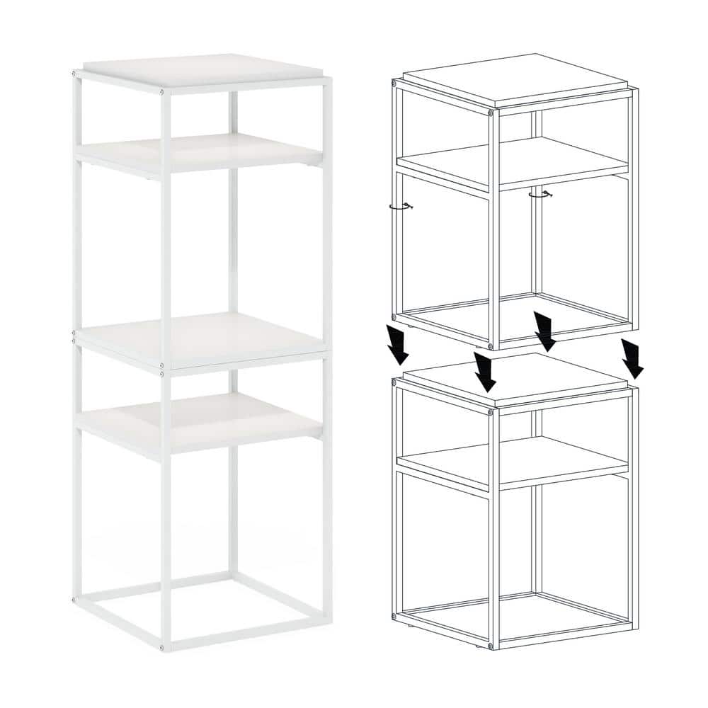 Solid White Stackable Wood and Metal 2-Tier Shelf Set