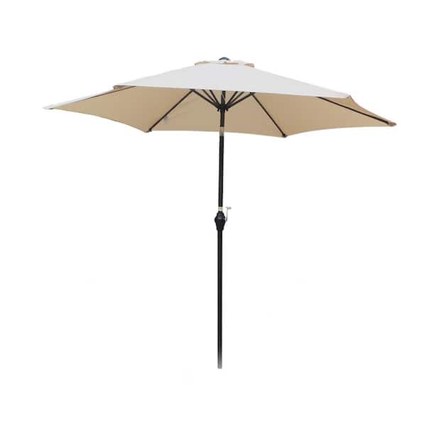 maocao hoom 9 ft. Market Round Outdoor Patio Umbrella with Push Button Tilt and Crank in Tan