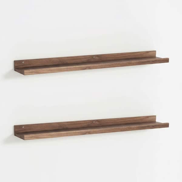 36 in. W x 4.7 in. D Walnut Picture Ledge Decorative Wall Shelf (Set of 2) for Books Photo Frames
