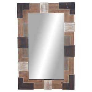 46 in. x 29 in. Rectangle Framed Brown Wall Mirror with Faux Metal Details