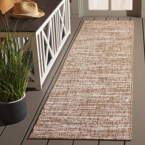 Beach House Brown/Ivory 2 ft. x 8 ft. Distressed Striped Solid Indoor/Outdoor Runner Rug