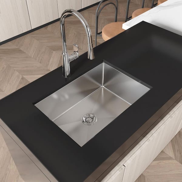 ANGELES HOME 27 in. L Silver Undermount Single Bowl 20G 304 Stainless Steel Handmade Kitchen Sink