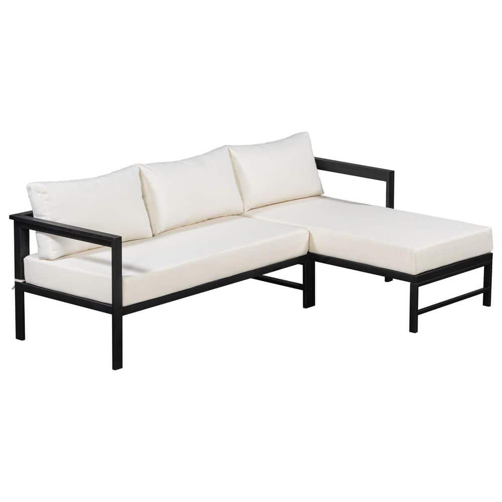 Metal Outdoor Sectional Set with Beige Cushions and L-Shaped Sofa, Outdoor Sofa Set, Patio Furniture Set price history on PriceWatchPro