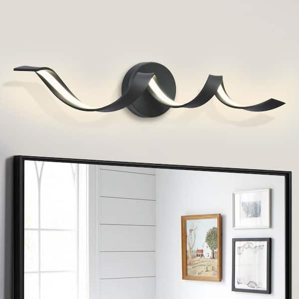 Miron 23.5 in. Modern LED Vanity Light 12W 3000K Spiral Design Black Wall Light Fixture