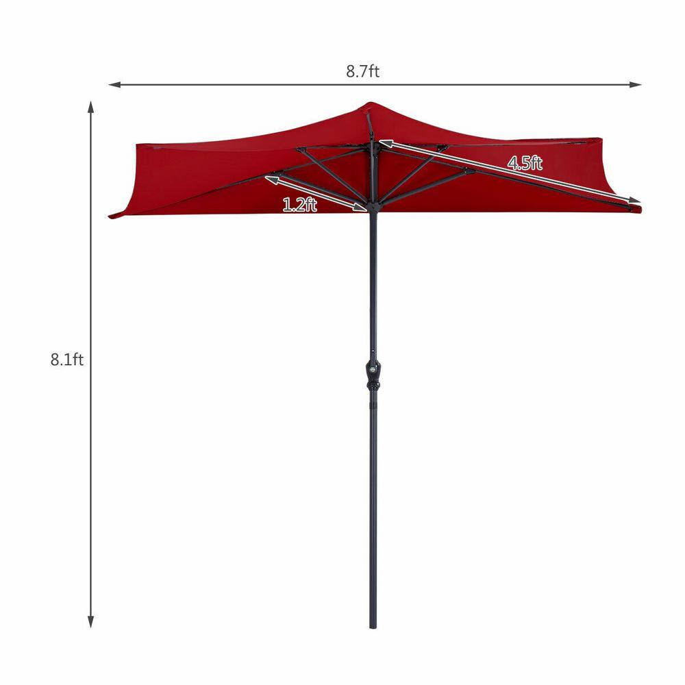 9 Ft Red Half Round Steel Patio Umbrella