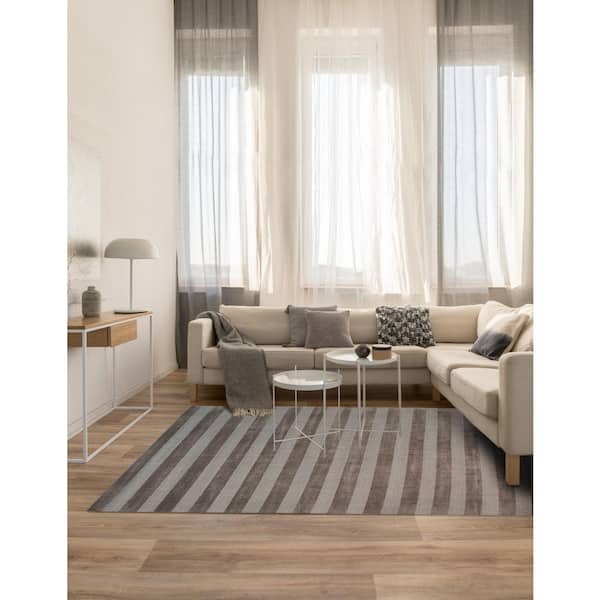 EORC 9 ft. x 12 ft. Brown Elegant and Durable Hand Knotted Luxurious Modern Loop and Pile Rectangle Wool Area Rugs