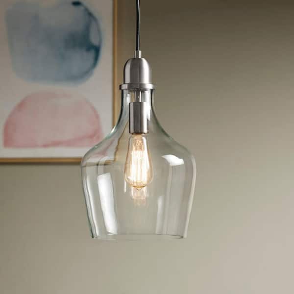 Modern 60-Watt 1-Light Silver Bell Pendant Design Pendant Light with Bell Glass Shade(No Bulbs)