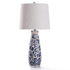 31 in. Coastal Motif Blue and Ivory Ceramic with Clear Acrylic Base Bedside Lamp