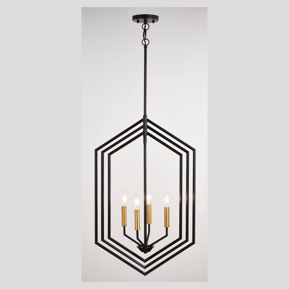 Contemporary Satin Brass and Black Metal 18" Drum Pendant Light