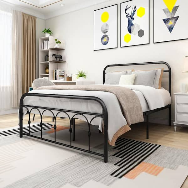 GOSALMON Black Metal Frame Full Platform Bed W91252770NYY - The Home Depot