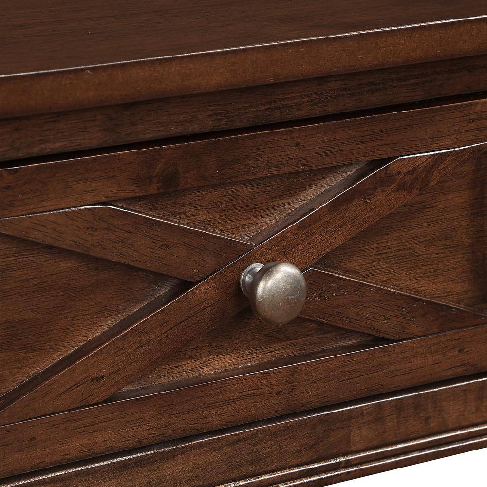Espresso Wood End Table with Charging Station and Storage