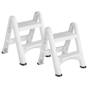 EZ 2-Step Durable Folding Plastic Ladder Step Stool, 2 ft. Reach Height, White (2-Pack)