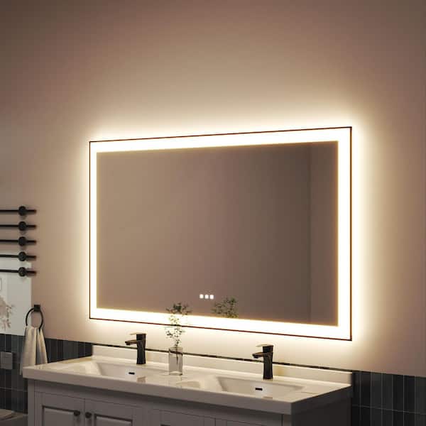 60 in. W x 36 in. H Black Rectangular Framed LED Anti-Fog Wall Bathroom Vanity Mirror with Backlit and Front Light
