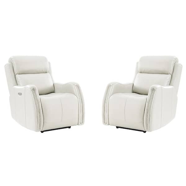 JAYDEN CREATION Carina White Traditional 33 in. Wide Dual Motor Power Recliner with USB Set of 2