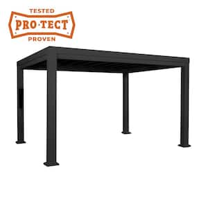 Trenton 14 ft. x 10 ft. Black Powder Coated Galvanized Steel Metal Modern Pergola w/ Sail Shade Soft Canopy and Electric