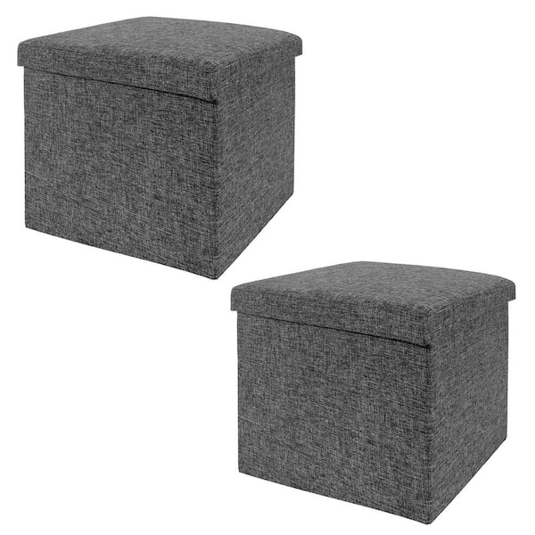 Seville Classics Foldable Storage Cube/Ottoman - Charcoal Grey (2 Pack)