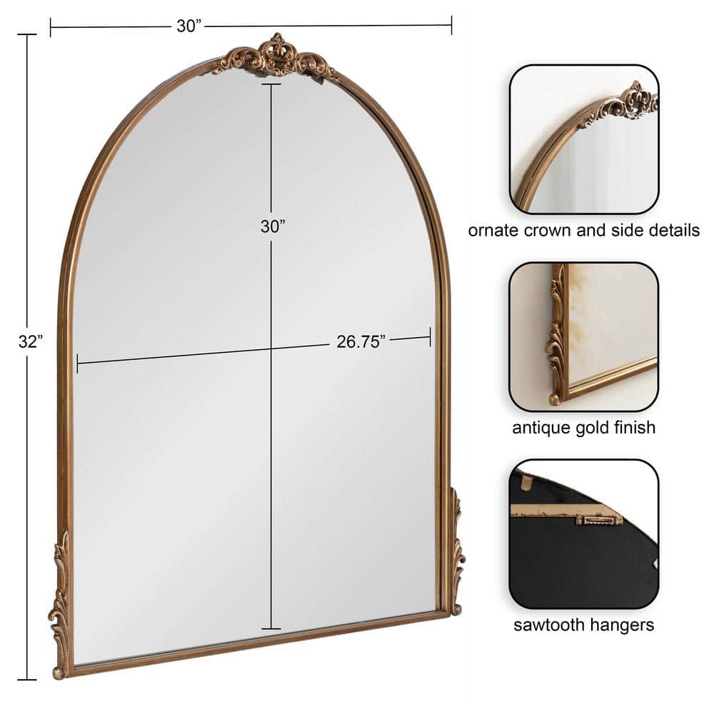 Myrcelle Antique Gold Arched Wall Mirror with Garland Details