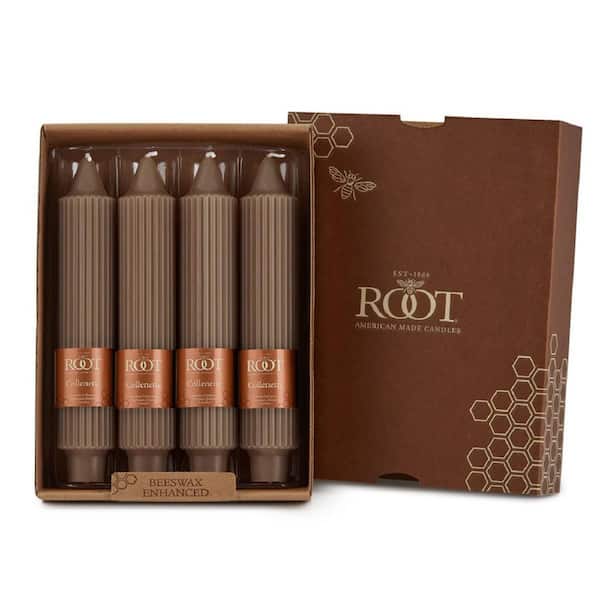Grecian Collenette 7 in. Portobello Brown Unscented Taper Candle (Box of 4)