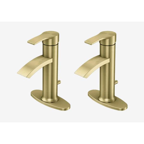 PRIVATE BRAND UNBRANDED Garrick Single-Handle Single-Hole Bathroom Faucet in Matte Gold (2-Pack)