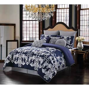 Dolce 10-Piece Silver and Navy King Comforter Set