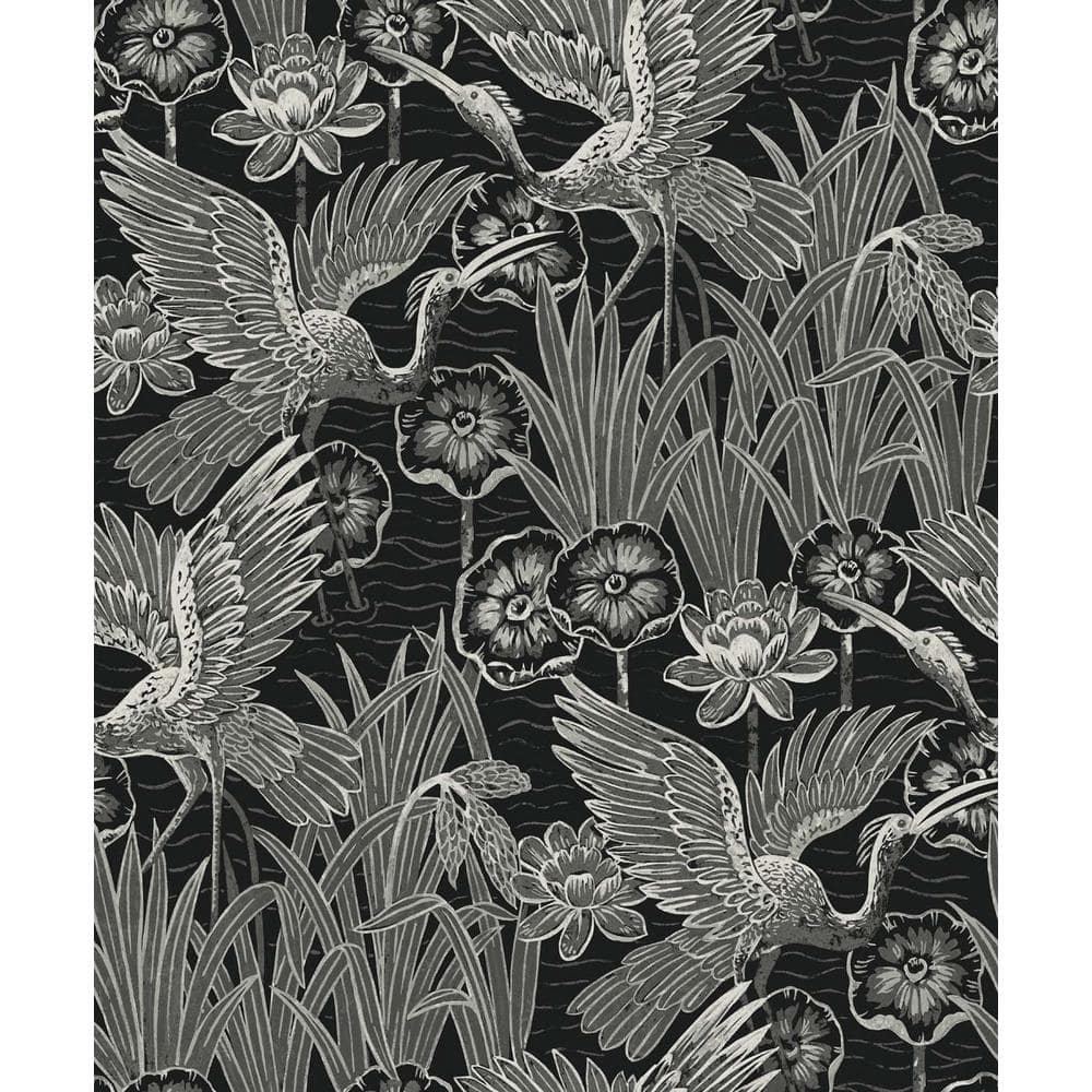 57.5 sq. ft. Midnight Marsh Cranes Nonwoven Paper Unpasted Wallpaper Roll price history on PriceWatchPro